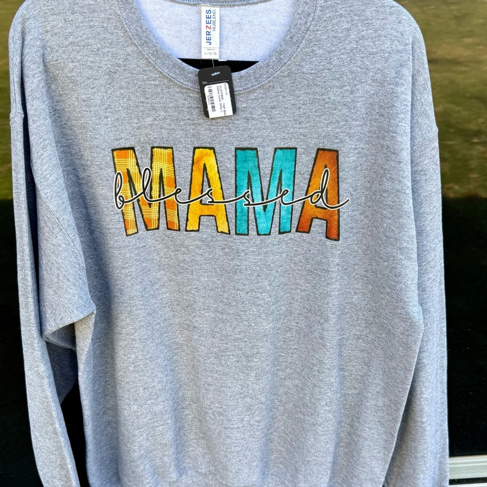Jerzees Gray Sweatshirt with Multicolor Block Letters
